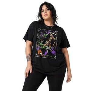 Celebrate Halloween 2XL T-Shirt Black Grim Reaper Skeleton Graveyard Pinup Retro
